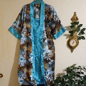new Midnight Velvet Blue and Brown 2pc Robe & Gown set